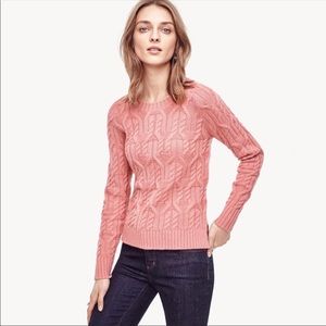 Ann Taylor Aran Crewneck Rose Salmon Pink Cable Knit Sweater M